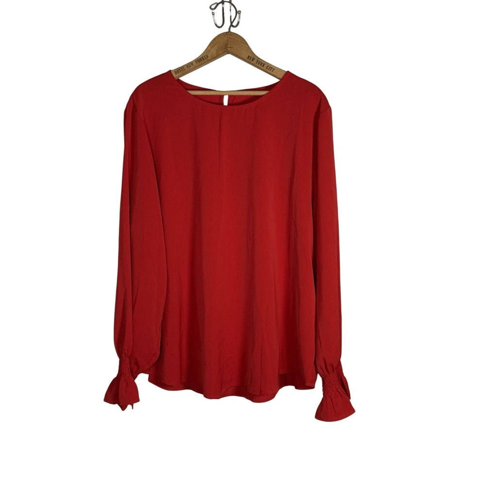 unbranded Red Long Sleeve V Neck Top Size 2XL smocked cuffs